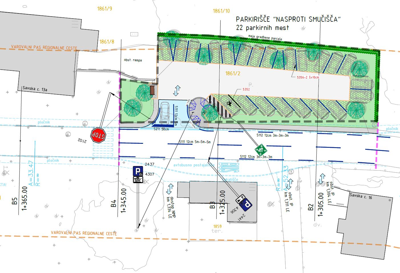 Parkirišče nasproti smučišča v Mojstrani-izsek iz PZI